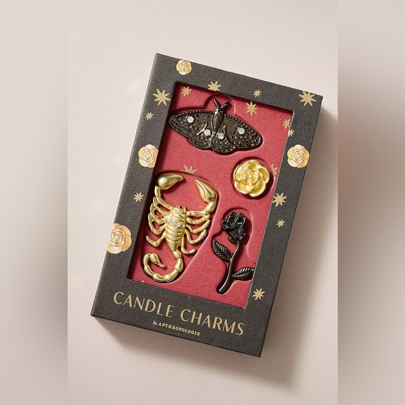 Anthropologie Golden & Black Scorpion Rose Moth Halloween Candle Charms NWT - Picture 2 of 2
